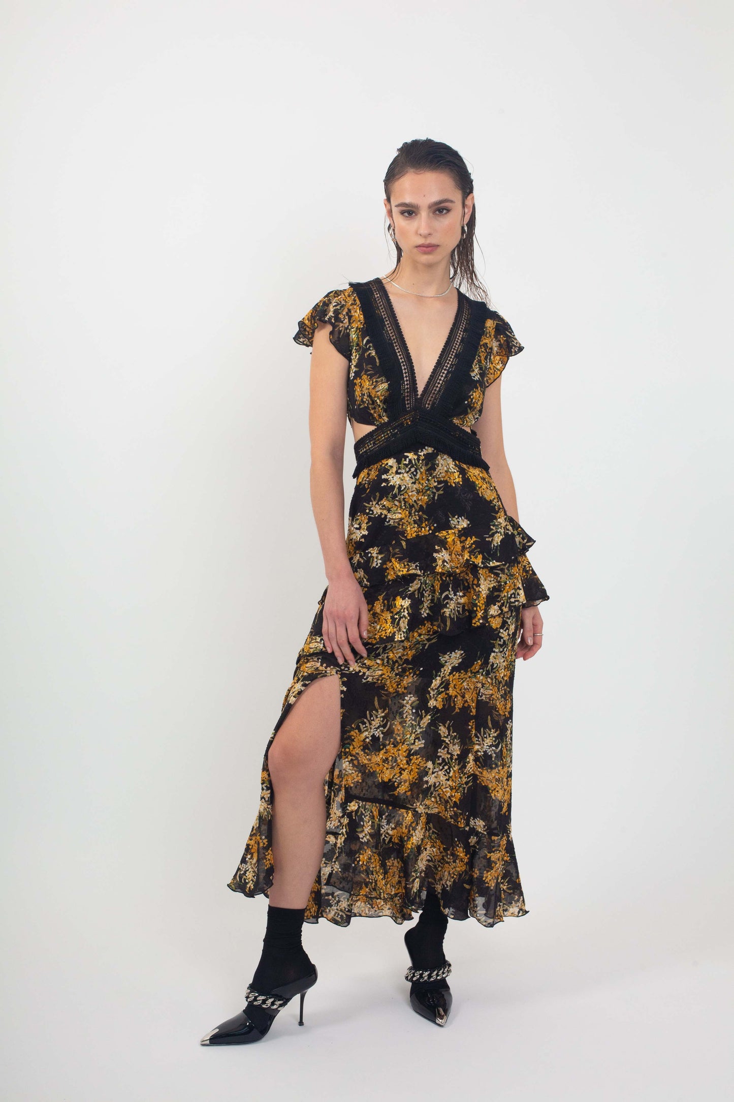 'Pisces' Yellow Floral Maxi Dress