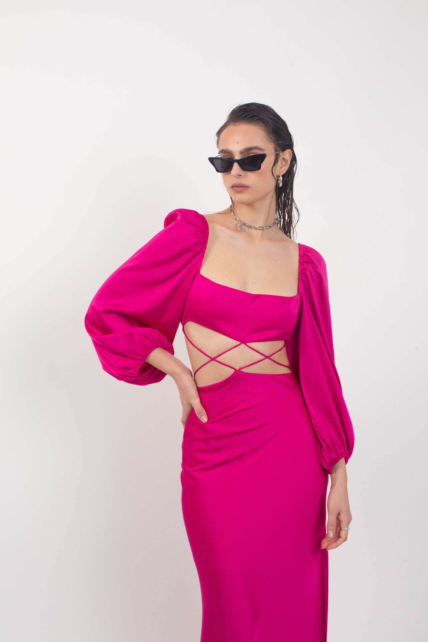 'Capricorn' Long Sleeve Pink Maxi Dress