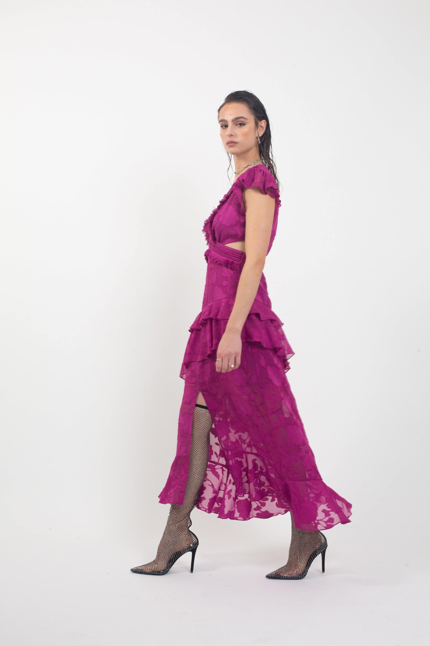 'Libra' Ruffled Pink Maxi Dress