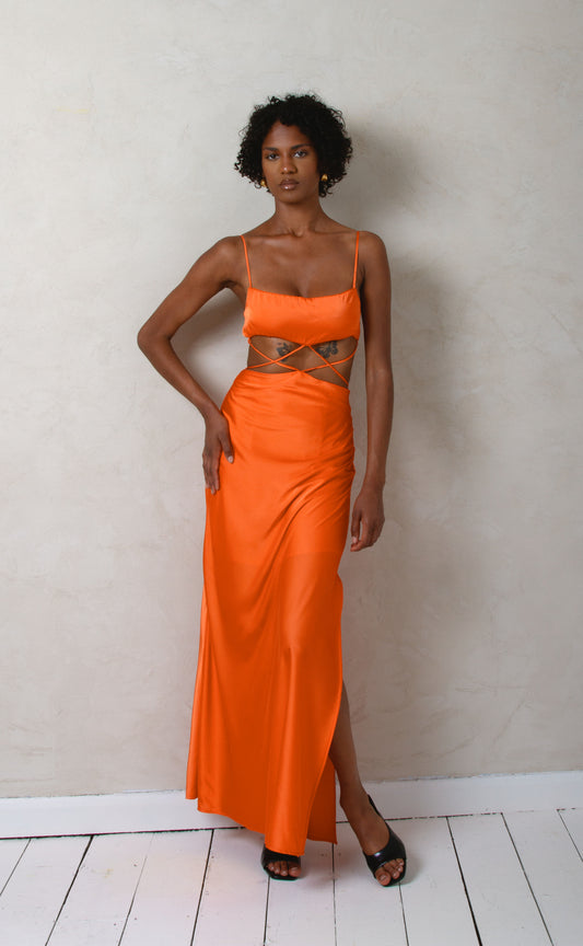Dawn - Satin Orange Maxi Dress