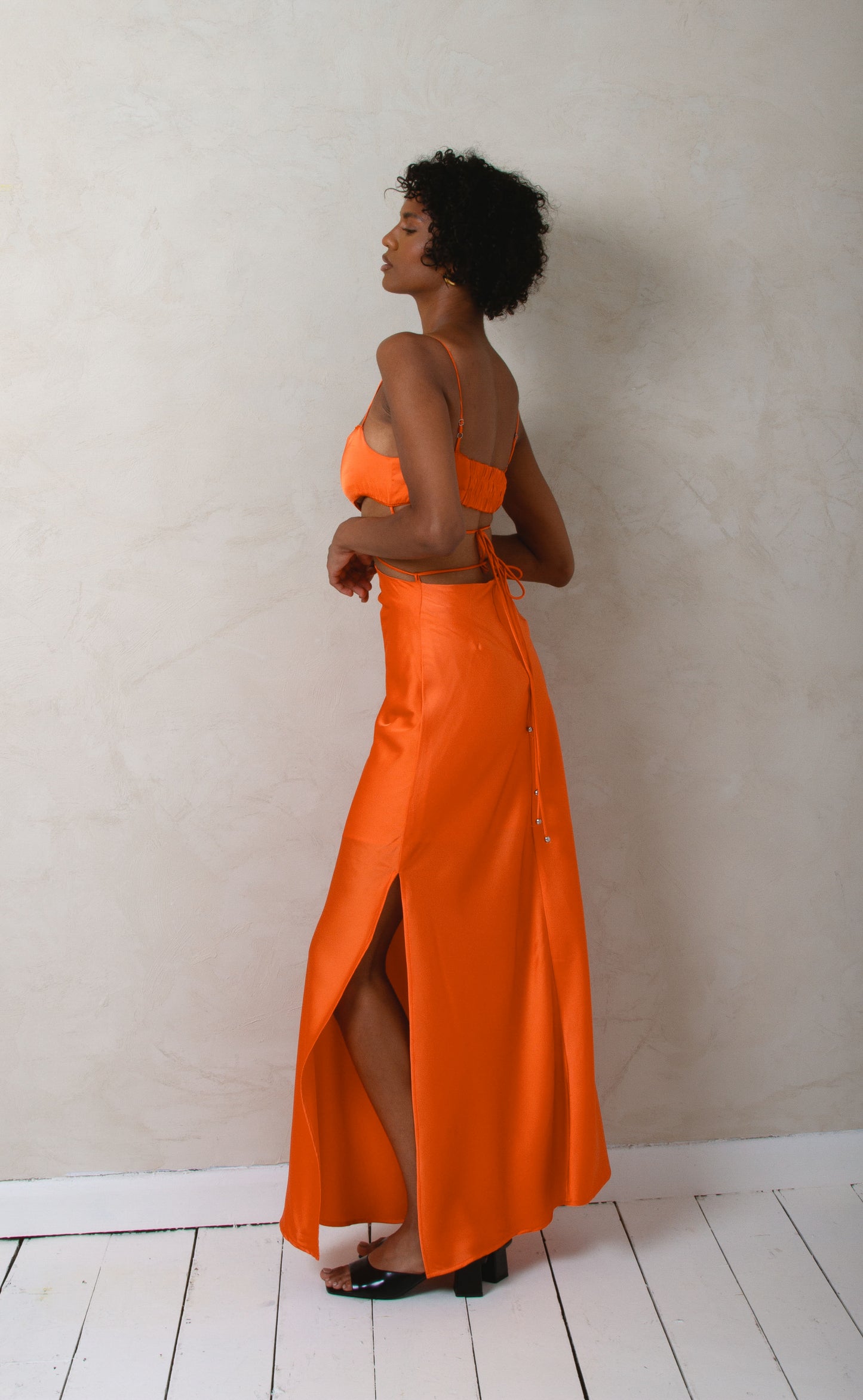 Dawn - Satin Orange Maxi Dress