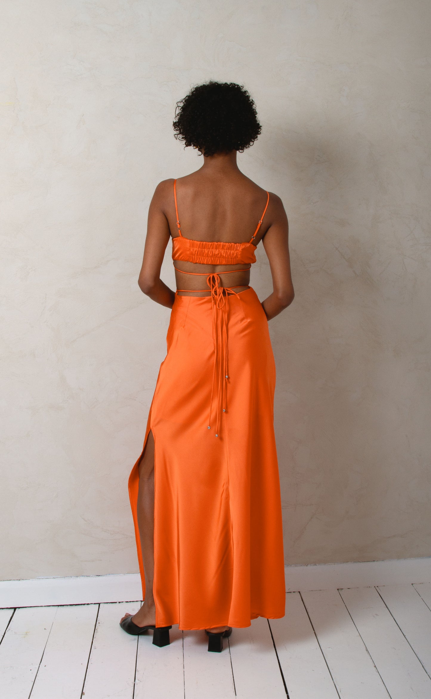 Dawn - Satin Orange Maxi Dress