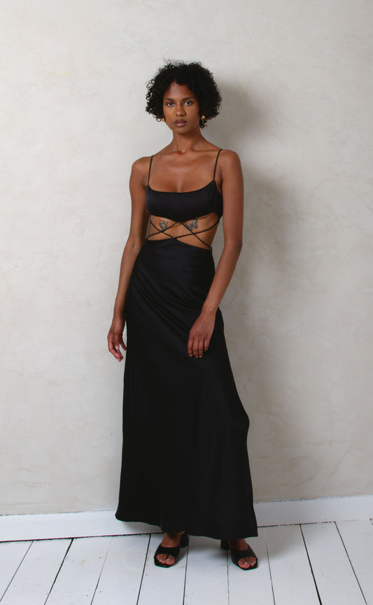 Dawn - Satin Black Maxi Dress