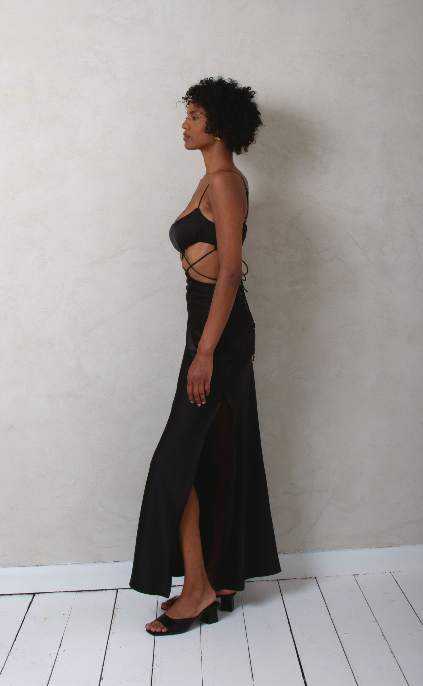 Dawn - Satin Black Maxi Dress