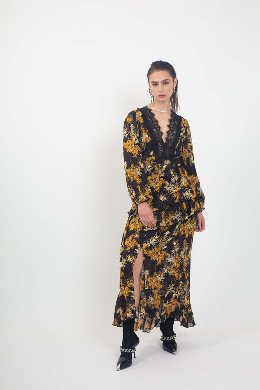 'Aquarius' Yellow Maxi Dress With Sleeves