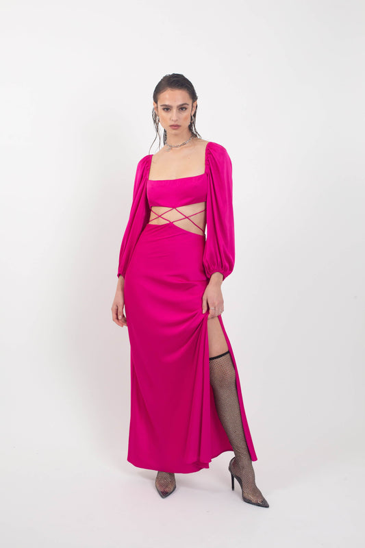 'Capricorn' Long Sleeve Pink Maxi Dress