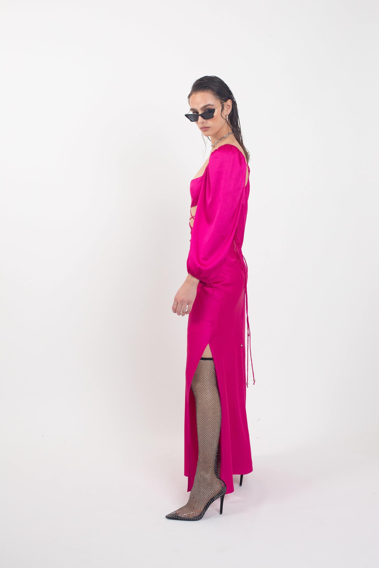 'Capricorn' Long Sleeve Pink Maxi Dress