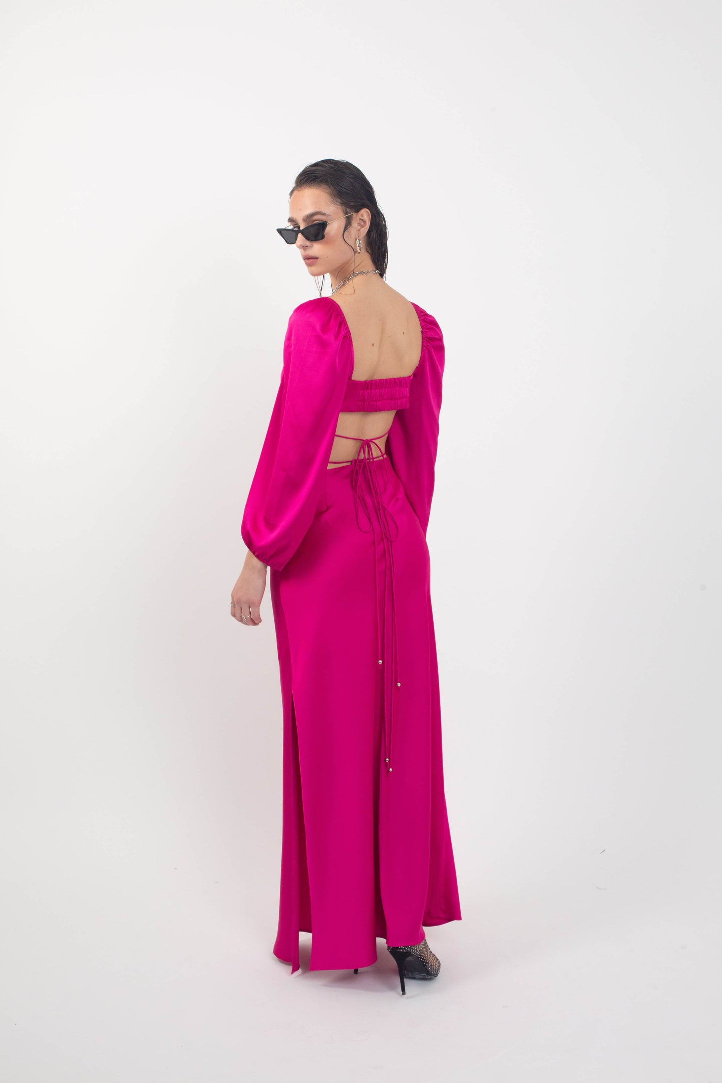 'Capricorn' Long Sleeve Pink Maxi Dress